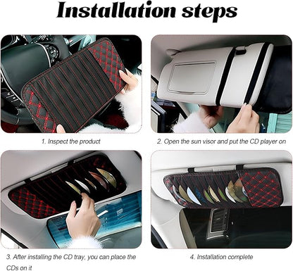 2PCS Car Visor CD Holder, PU Leather Large Capacity Vehicle DVD Storage Organizer with 10 Sleeves, Automotive Interior Sun Visor DVD Case Accessories, Universal for Trucks SUV Sedan (Red)