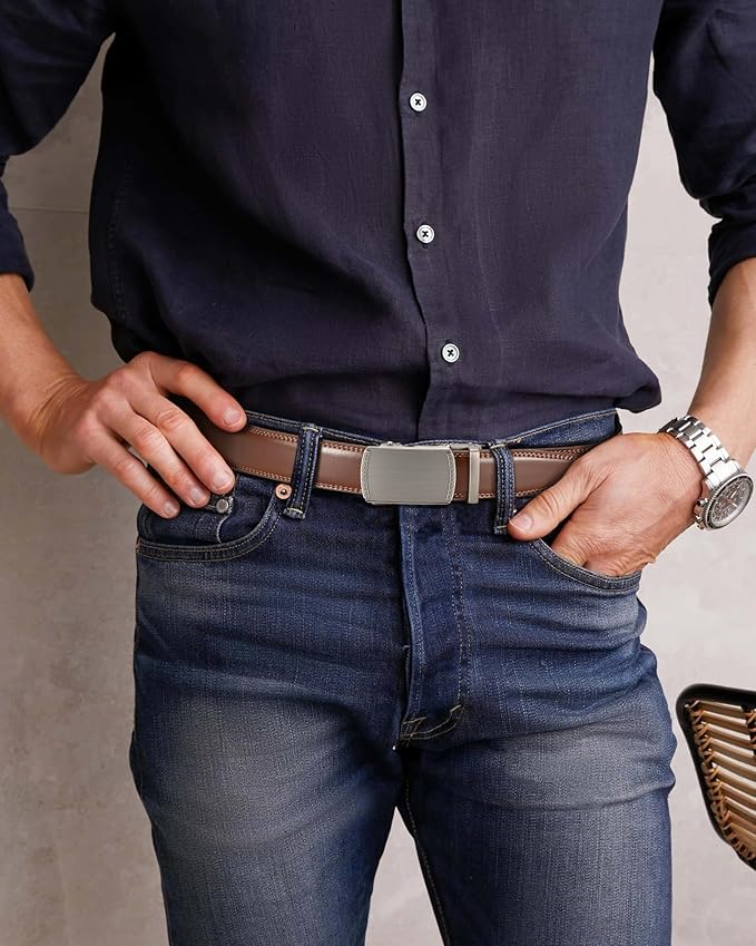 CHAOREN Mens Dress Belt - Mens Ratchet Belt Leather for Dress Pant - Micro Adjustable Belts Fit Everywhere