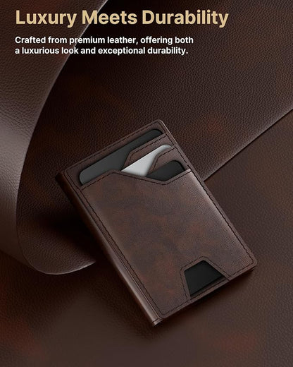 typecase Leather Wallet for Men Card Holder: Premium Genuine Leather, RFID Blocking, Slim, Minimalist, Front Pocket - 15 Cards Capacity | ID Window | Money Clip (Deep Brown)
