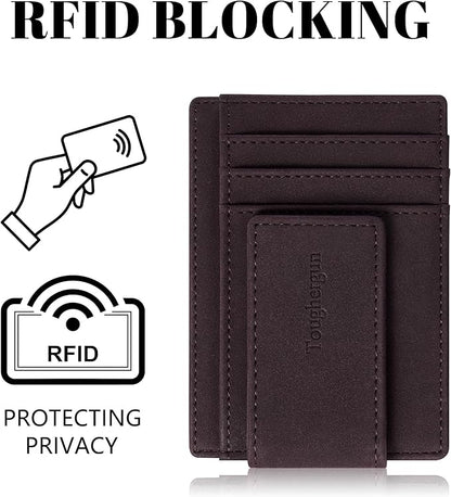 Toughergun Slim Wallet for Men RFID Blocking Money Clip, Minimalist Front Pocket Credit Card Holder, Magnetic Thin Mens Wallets with ID Window