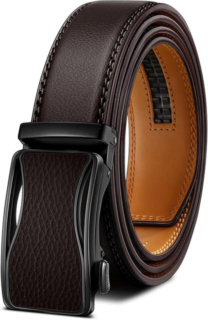BULLIANT Mens Ratchet Belt,Leather Adjustable Slide Belt For Gift Mens Dress Casual 1 3/8",Size Adjustable
