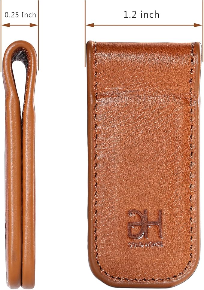 GH GOLD HORSE Slim Magnetic Money Clip Genuine Leather Business Card Holder for Men (Brown)