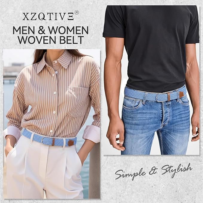 XZQTIVE Braided Belt Stretch Belt for Men and Women Multicolored Woven Golf Belt Elastic Jean Belts