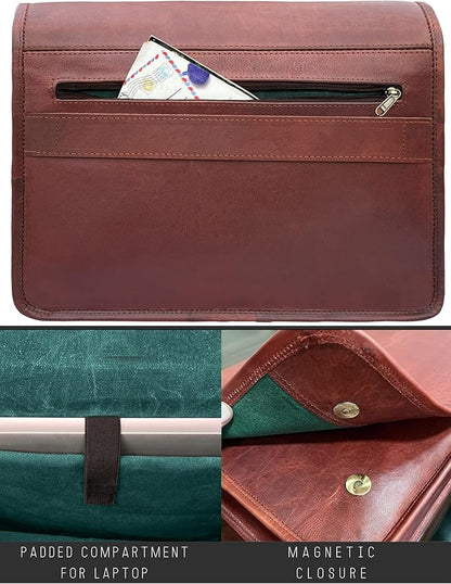 RUSTIC TOWN 15 inch Vintage Crossbody Full Grain Leather Laptop Messenger Bag