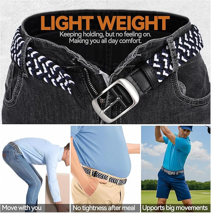 XZQTIVE Braided Belt Stretch Belt for Men and Women Multicolored Woven Golf Belt Elastic Jean Belts