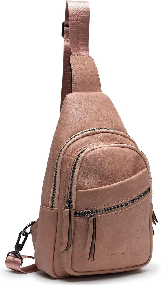 Alldaily Large Sling Bag for Women Crossbody Purse Leather Fashionable Trendy Chest Bag for Travel, Fanny Pack (Dusty Rose)