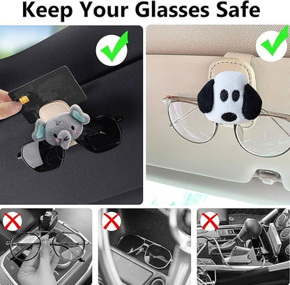Cow Sunglasses Holder for Car Visor,Magnetic Leather Sunglass Holder,Ticket Card Clip Sunglasses Mount,Cows Visor Accessories Gadgets Cats Car Decor,Cow Gifts for Women,Men,Mom