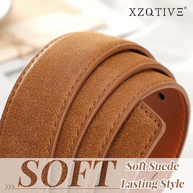 XZQTIVE Mens Suede Belt - 1 3/8" Genuine Leather Dress Belt for Jeans Dress Handmade Classic Every Day Belt