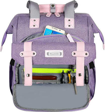 FALANKO Laptop Backpack for Women,Large Computer Backpack Fits 17 Inch Laptop with RFID Water Resistant purse Casual Purple Bookbag for Teacher/work/College/nurse/Doctor/Woman