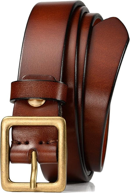 WOLFANT Full Grain Leather Belt for Women,1.1" Ladies Casual leather Jean Belt with Vintage Square buckle in Gift Box