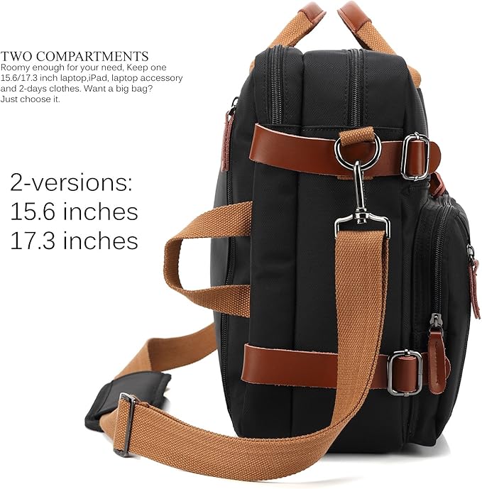 CoolBELL Convertible Backpack Messenger Shoulder Bag Laptop Case Handbag Business Briefcase Multi-Functional Travel Rucksack Fits 15.6 Inch Laptop for Men/Women (Black)
