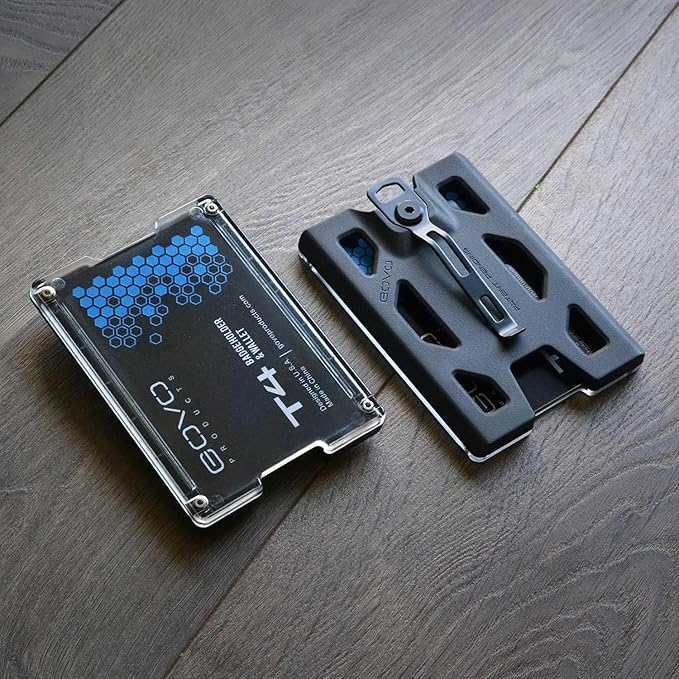 GOVO T4 Badge Holder/Wallet - Durable Polycarbonate ID/Credit Holder with Metal Clip and 4 Cards Slot (Holds 1to 4 Cards) Black