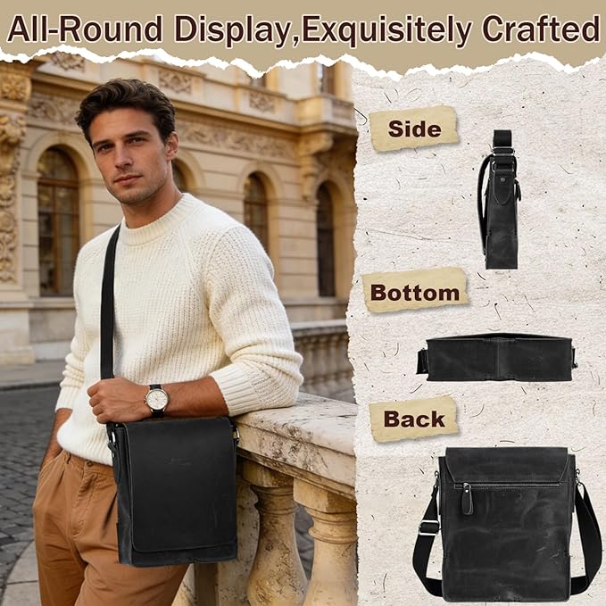 Leathario Crossbody Bag for Men Genuine Leather Small Messenger Shoulder Purse Side Vintage Satchel for Work Travel Daily