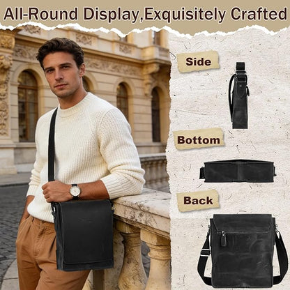 Leathario Crossbody Bag for Men Genuine Leather Small Messenger Shoulder Purse Side Vintage Satchel for Work Travel Daily