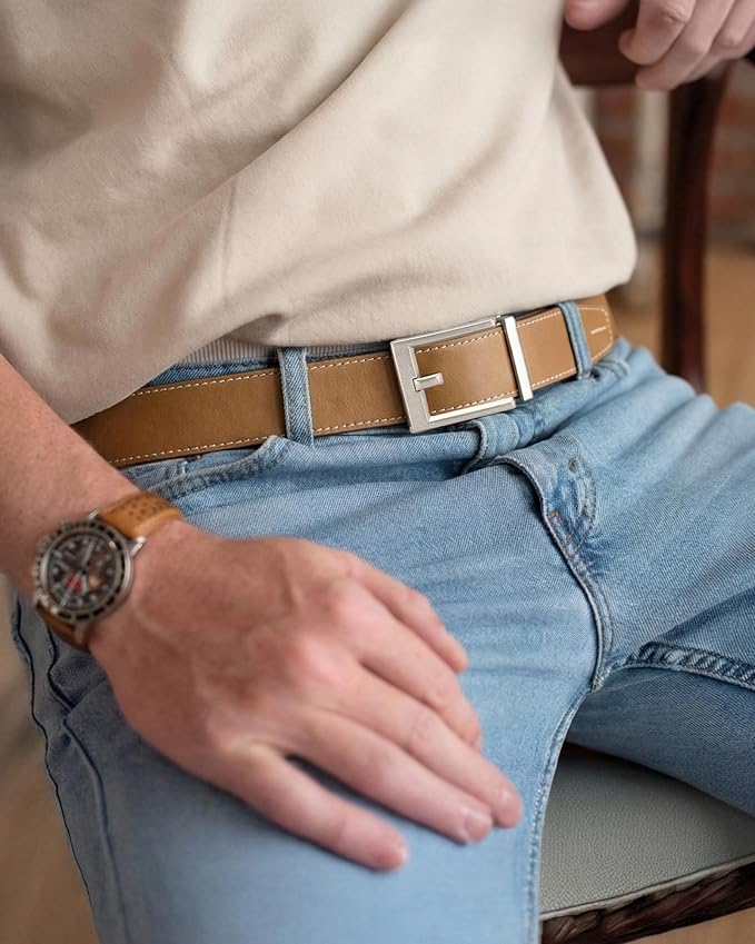 CHAOREN Ratchet Belts for Men - 1.5" Mens Belt Genuine Leather for Causual Jeans - Customizable Style, Versatile Fit