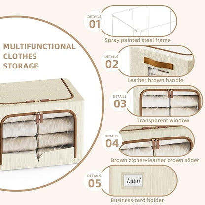FHSQX 6 Pack Clothes Storage Bins - Foldable Storage Bins for Clothes Fabric Storage Box with Metal Frame (Beige, 16.5x12.2x12.2 inch)
