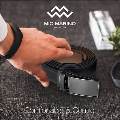 Marino Avenue Ratchet Belt for Men. Adjustable Leather Dress Belt with 38 Easy to Click Into Place Ratchet Closures.