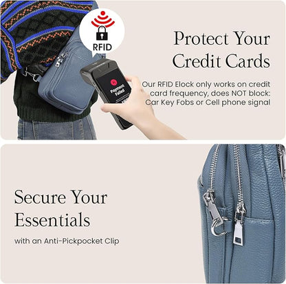 befen Genuine Leather Small Sling Bag for Women Anti-Theft Crossbody Chest Bags Fanny Packs for Travel with RFID Card Slots