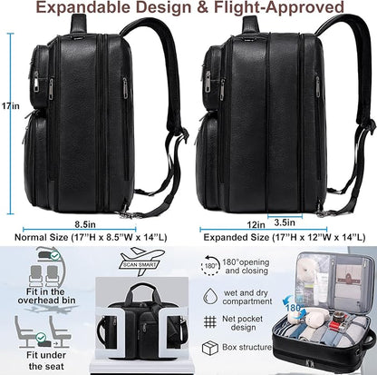 weiatas 3-in-1 Vegan Leather Convertible Laptop Bag for Men Women, Expandable Travel Backpack Work Briefcase Messenger Bag | Convertible, Expandable, Multi-pocket, Waterproof
