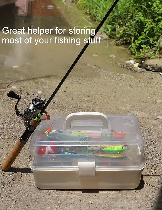 Avlcoaky Tackle Box Large 3 Layers Plastic Portable Storage Box Fishing White Tackle Box Organizer Art Craft Tool Box