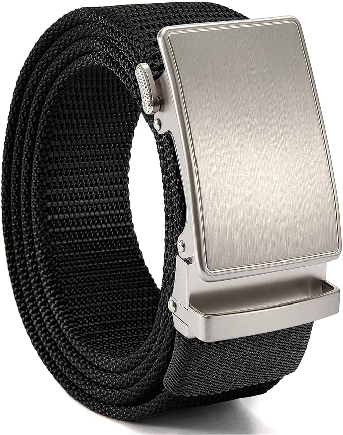 CHAOREN Nylon Ratchet Belts for Men - Adjustable Casual Work Belt with Slide Buckle - Trim to Fit
