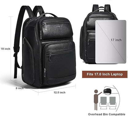 Vegan Leather Backpack, 40L Expandable, TSA Travel Backpack for Men and Women, Fits 17.0 Inch Notebook with Luggage Strap and USB Port, Black