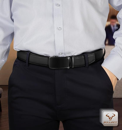 BULLIANT Men's Ratchet Belt 2 Pack-Click Leather Belt Adjustable for Men Gift 1 3/8-Cut for Perfect Fit