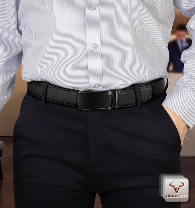BULLIANT Men's Ratchet Belt 2 Pack-Click Leather Belt Adjustable for Men Gift 1 3/8-Cut for Perfect Fit