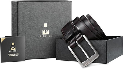 MILORDE Men's Genuine Leather Dress Belt, Handmade, 100% Cow Leather, Fashion & Classic Designs for Work Business and Casual
