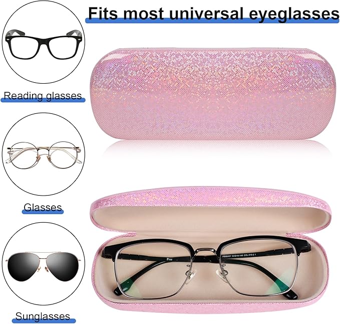 Joyberg Glasses Case, 2 Pack Eyeglass Case with Cleaning Cloth, Glasses Case Hard Shell Fits Most Glasses
