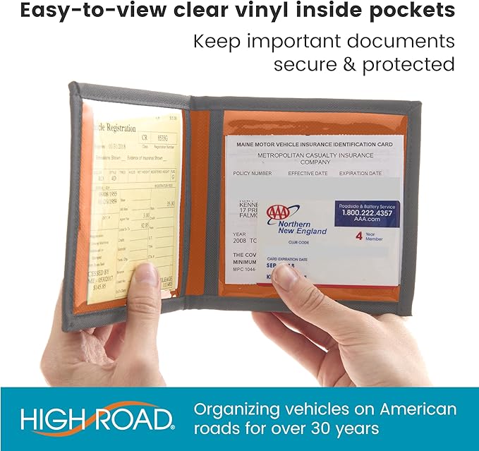 High Road Car Registration and Insurance Card Holder for Sun Visor, Glove Box or Console with 2 Clear Hidden Car Document Pockets and Front Card Pocket
