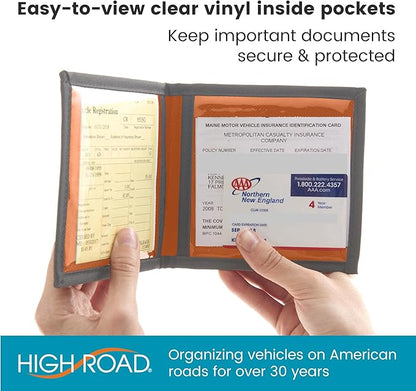 High Road Car Registration and Insurance Card Holder for Sun Visor, Glove Box or Console with 2 Clear Hidden Car Document Pockets and Front Card Pocket