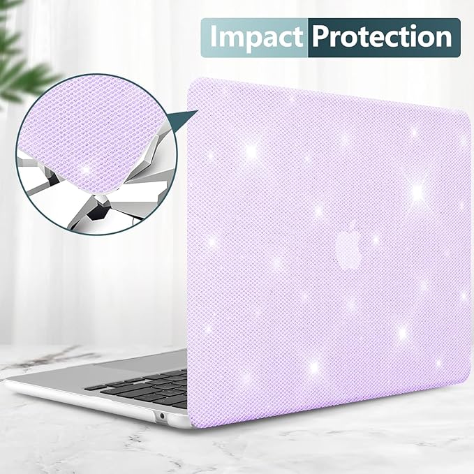 KEROM Bling Glitter Case for MacBook Pro 13 inch 2024-2016 M2 M1 A2338 A2289 A2251 A2159 A1989 A1706 A1708, Luxury Bedazzled Shiny Sparkle Glitter PU Leather Hard Shell Case & Keyboard Cover, Purple