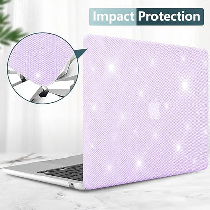 KEROM Bling Glitter Case for MacBook Pro 13 inch 2024-2016 M2 M1 A2338 A2289 A2251 A2159 A1989 A1706 A1708, Luxury Bedazzled Shiny Sparkle Glitter PU Leather Hard Shell Case & Keyboard Cover, Purple