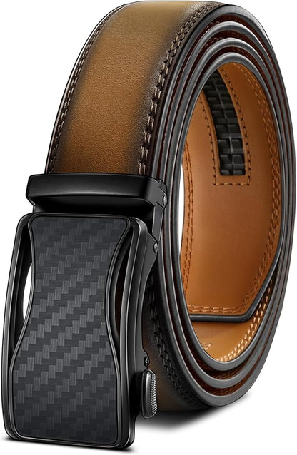 BULLIANT Mens Ratchet Belt,Leather Adjustable Slide Belt For Gift Mens Dress Casual 1 3/8",Size Adjustable