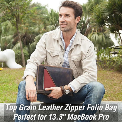 Top Grain Leather Text Custom Laptop Folio Case Protector, Vintage Open/Zipper Style, Fully Handmade, Compatible with MacBook Pro/Air 13.3"/14"/15"/16.2" & Other PC & Accessories