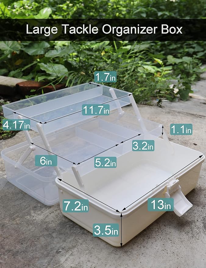 Avlcoaky Tackle Box Large 3 Layers Plastic Portable Storage Box Fishing White Tackle Box Organizer Art Craft Tool Box