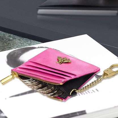SEAVILIA Card Holder Keychain Wallet for Women with ID Window RFID Coin Purse Bee Gifts Slim Minimalist Small Wallet