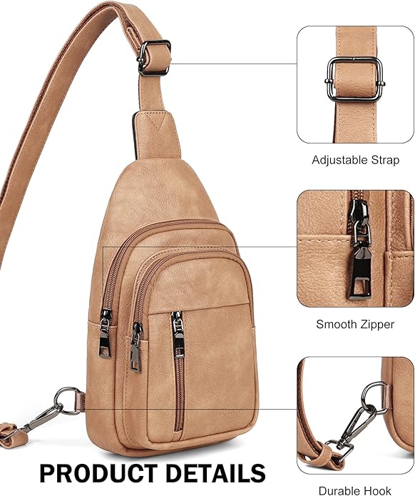 MASINTOR Sling Bag for Women - Crossbody Bags Fanny Pack with Vegan Leather - Adjustable Sling Backack for Travel