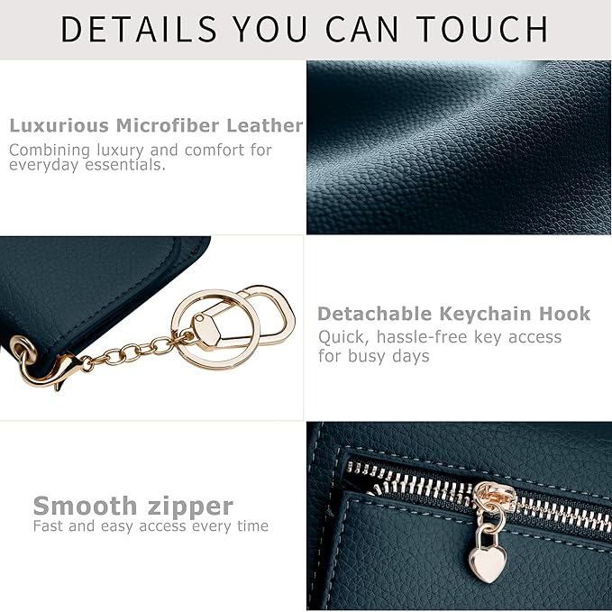 Women Small Wallet RFID Blocking Slim Wallet with Coin Pocket Tri-Fold Credit Card Holder with ID Window and Keychain (Lake Blue)