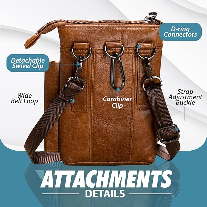 Hengwin Genuine Leather Small Crossbody Purse for Men Women, Travel Passport Wallet Cell Phone Shoulder Holster Belt Pouch Messenger Bag