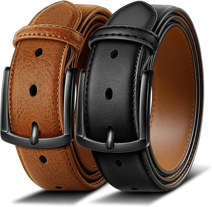 BULLIANT Men Belt 2Pack-Leather Belt 7Holes Comfortable For Men's Dress Casual Jeans 1 3/8"
