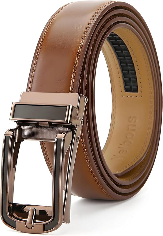 Men's Belt, Leather Ratchet Belt For Men's Dress 3.0cm,1 1/8" Size Adjusted Automatic Buckle