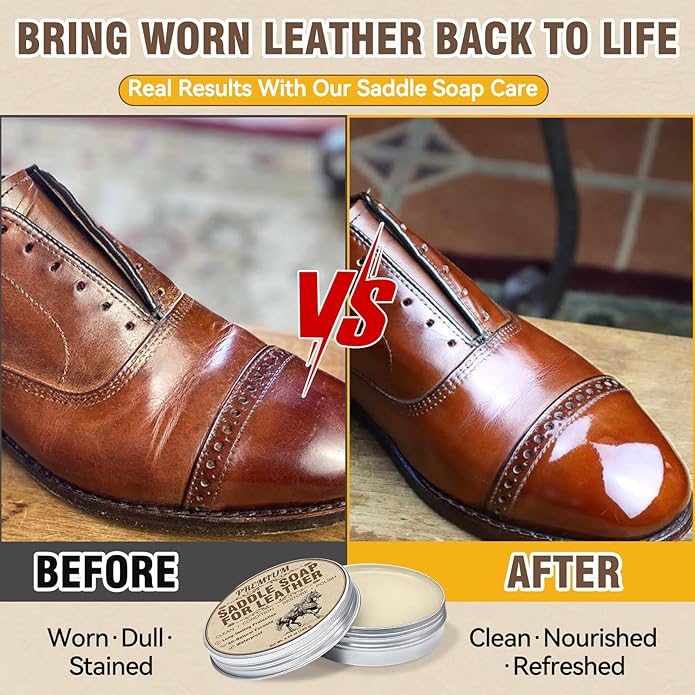 Saddle Soap for Leather with Sponge, All-Natural Leather Cleaner and Conditioner kit to Clean, Condition, Protect & Waterproof, Boots, Bags, Shoes, Furniture, Car & Jackets (4.23 oz)