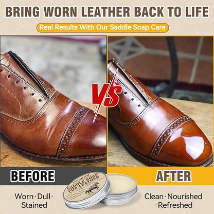 Saddle Soap for Leather with Sponge, All-Natural Leather Cleaner and Conditioner kit to Clean, Condition, Protect & Waterproof, Boots, Bags, Shoes, Furniture, Car & Jackets (4.23 oz)