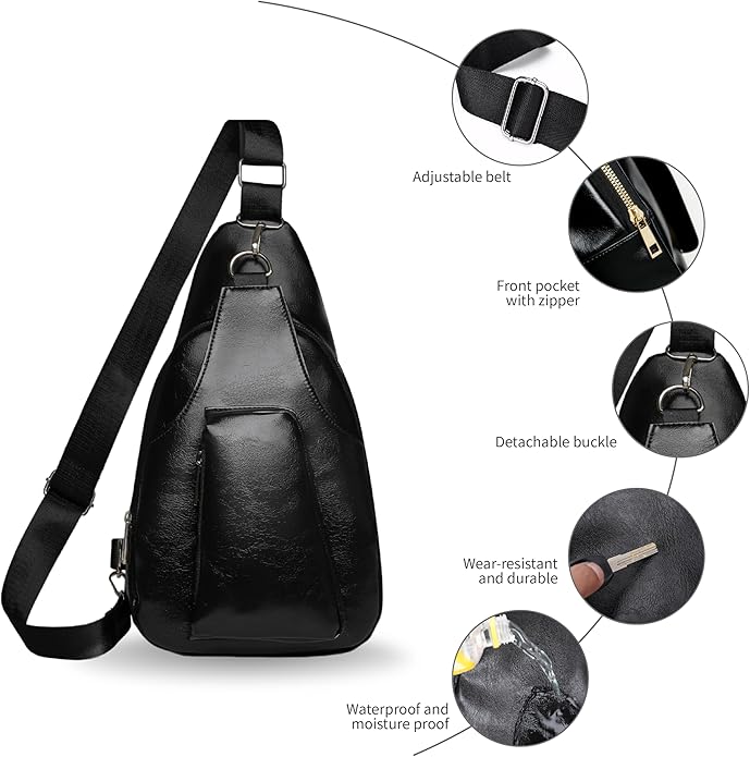 Sling Bag Set, PU Leather Sling Bag, Multi-Zipper Design for Travel, Outdoors, Valentine’s Day Gifts