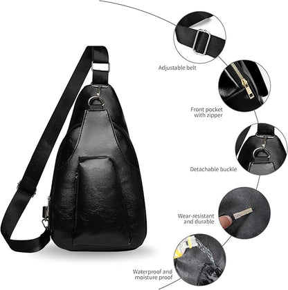 Sling Bag Set, PU Leather Sling Bag, Multi-Zipper Design for Travel, Outdoors, Valentine’s Day Gifts