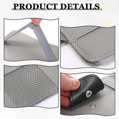 Boao 2 Packs Car Sun Visor Organizer, Sunglasses Holders for Car Sun Visor PU Auto Interior Accessories Storage Travel Document Holder with Multi Pocket (Black, Gray, 12.2 x 6.1 Inches)