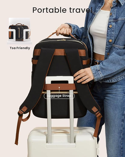 LOVEVOOK 50L Large Travel Backpack for Women Men Fits 17 Inch Laptop, Carry on Backpack for Traveling on Airplane, Personal Item Bag Airline Approved, Business Causal Weekender Backpack, Black-Brown