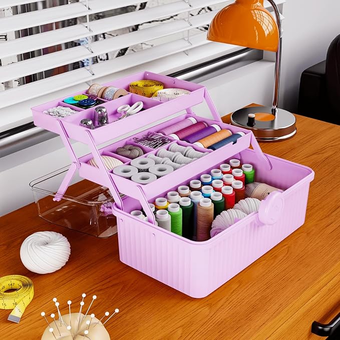 Yieach 3-Layer Plastic Art Supply Storage Organizer and First aid Organizer with Portable Handled and Multipurpose Home Medication Organizers Storage Box for Ivf Must Haves Medicine Storage,Purple